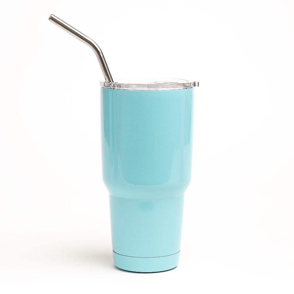 Blue Stainless Steel Tumbler Cup 30 oz with Straw
